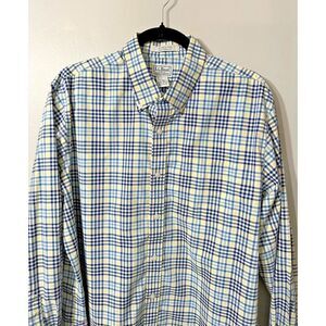LL Bean Shirt Mens Large Button Down Bl & Ylw  Plaid Long Sleeve Traditional Fit